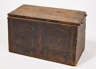 Wood Box with Carved Animals