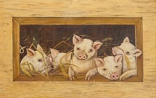 Folk Painting of Piglets