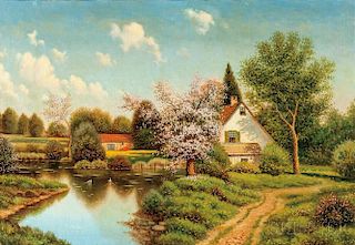 George W. Drew (American, 1875-1968)      House by a Pond in Spring