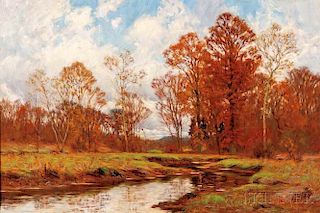 William Merritt Post (American, 1856-1935)      Meandering Stream in Autumn