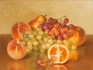 Bryant Chapin (American, 1859-1927)      Tabletop Still Life with Orange, Grapes, and Peaches