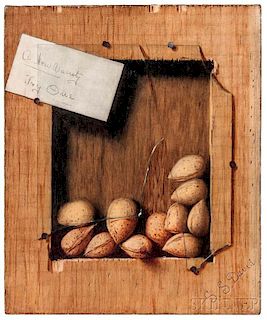De Scott Evans (American, 1847-1898)      A New Variety, Try One  /A Trompe l'Oeil Still Life with Almonds
