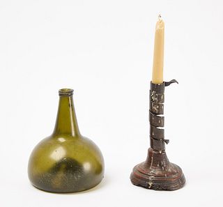 Squat Bottle and Cork Screw Candlestick