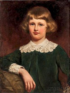 American School, 19th Century      Child in Green Velvet with a Lace Collar and Cuffs