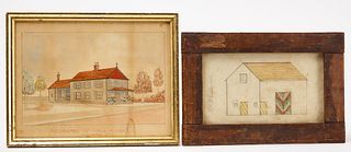 Folk Art House and Barn Watercolors