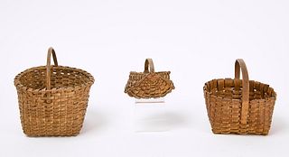 Three Early Small Baskets With Handles.