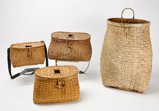 *Three Fishing Creels and Large Carrying Basket