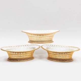 Group of Three Sevres Gilt Decorated Porcelain Baskets