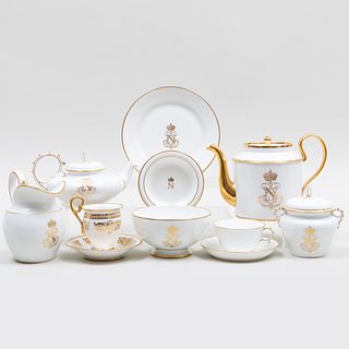 Assembled Sevres Napoleonic Gilt Decorated Porcelain Part Tea Service