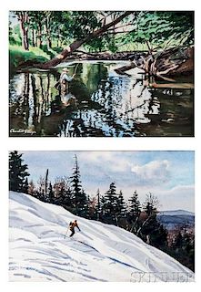 Churchill Ettinger (American, 1903-1984)      Two Works: Skiing