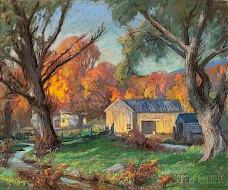 Albert Sheldon Pennoyer (American, 1888-1957)      Farmstead on an Autumn Afternoon