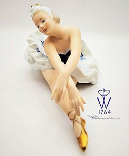 Seated Ballerina, A Vintage German Wallendorf Hand painted Cobalt Porcelain figurine