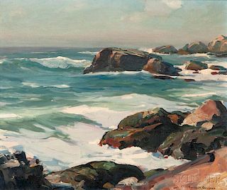 Emile Albert Gruppé (American, 1896-1978)      Rocky Coast (Possibly Bass Rocks)