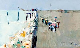 Nicola Simbari (Italian, b. 1927)      Beach and Pier