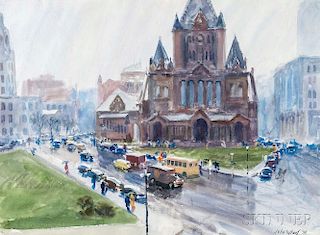 John Whorf (American, 1903-1959)      Rain Copley Square