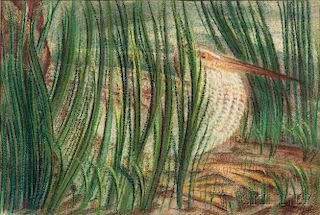Alexandre Hogue (American, 1898-1994)      Shorebird in the Reeds