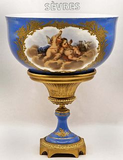 19th C. French Sevres Porcelain Gilt Bronze Centerpiece Bowl