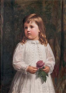 Carnig Eksergian (American, 1855-1931)      Little Girl in White Holding a Rose