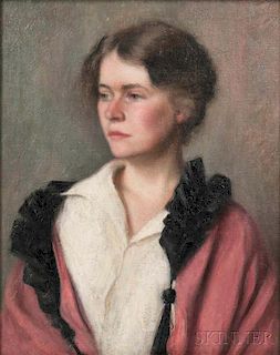 American School, 19th Century      Portrait of a Lady in a Rose-colored Coat