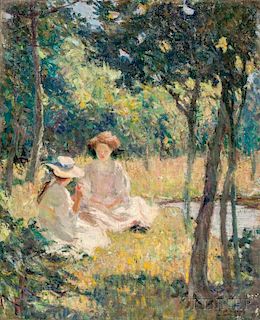 Mary Bradish Titcomb (American, 1858-1927)      Ladies in a Sun-drenched Landscape