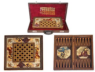 Persian Hand Painted Isfahan Khatam Backgammon Set