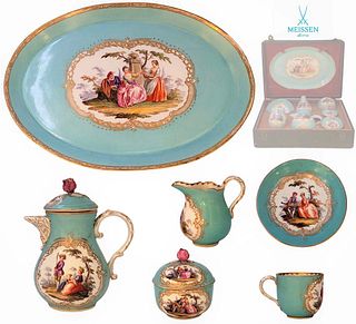 Set Of Six 19th C. Meissen Porcelain Tea Set With Original Box
