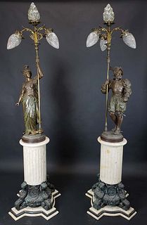 Pair of Neoclassical Four Light Figural Torcheries