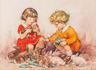 Helen Jacobs (British, 1888-1970)      The Children and the Rabbits
