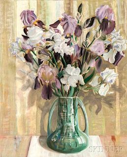 Laura Coombs Hills (American, 1859-1952)      Vase of Flowers - Irises