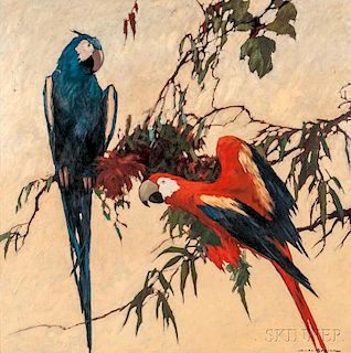 James Topping (American, 1879-1949)      Two Parrots on a Branch