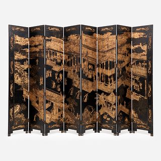 Large Chinese Lacquer 8-Panel Decorative Screen