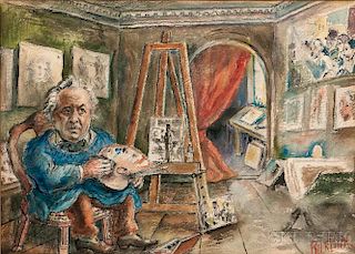 David Davidovich Burliuk (American/Ukrainian, 1882-1967)      Honoré Daumier in His Studio