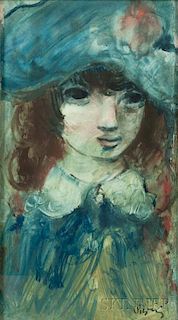 André Vigny (French, 20th Century)      Young Girl with Blue Hat