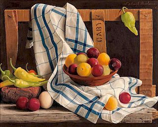 Lodewijk Karel Bruckman (Dutch/American, 1913-1980)      Still Life with Fruit and Chilies