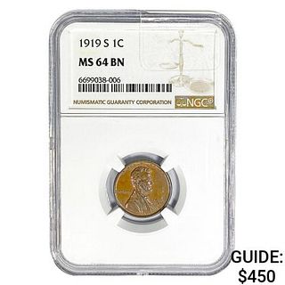 1919-S Wheat Cent NGC MS64 BN