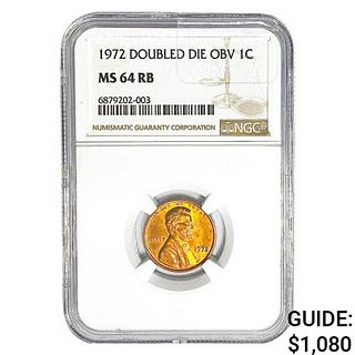 1972 Lincoln Memorial Cent NGC MS64 RB DBLD DIE OB