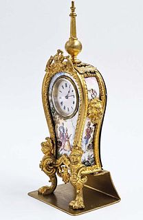 19th C. Viennese Enamel Hand Painted On Copper Desk Clock