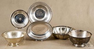Six sterling silver golf trophy bowls, largest - 3'' h., 10 1/2'' dia., 74.5 ozt.