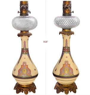 Pair Of 19th Century Paris porcelain Lamps, Written On Both 'Allah'