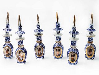 Lot Of Six Late 19th C. Hand Painted With Enameling Persian Miniature Vases With Tops