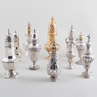 Group of Nineteen Silver and Silver Plate Casters and Muffineers