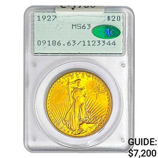 1927 CAC $20 Gold Double Eagle PCGS MS63