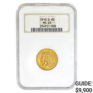 1910-D $5 Gold Half Eagle NGC MS63