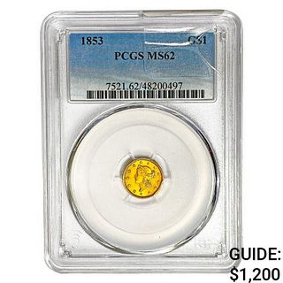 1853 Rare Gold Dollar PCGS MS62