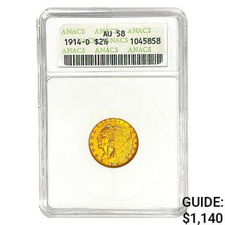 1914-D $2.50 Gold Quarter Eagle ANACS AU58