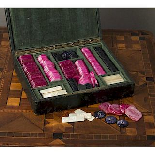 Cased Set of Pearl Gaming Chips