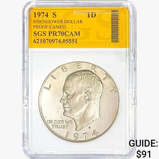 1974-S Eisenhower Silver Dollar SGS PR70 CAM