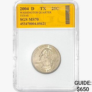 2004-D Washington Silver Quarter SGS MS70 Texas