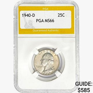 1940-D Washington Silver Quarter PGA MS66 