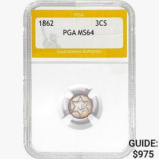1862 Silver Three Cent PGA MS64 